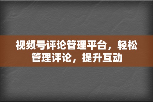 视频号评论管理平台,轻松管理评论,提升互动 第2张 视频号评论管理平台,轻松管理评论,提升互动 第2张