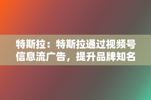 特斯拉:特斯拉通过视频号信息流广告,提升品牌知名度,吸引潜在客户。 第2张 特斯拉:特斯拉通过视频号信息流广告,提升品牌知名度,吸引潜在客户。 第2张