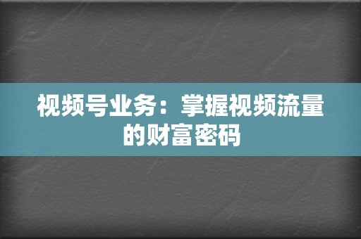 视频号业务:掌握视频流量的财富密码 第2张 视频号业务:掌握视频流量的财富密码 第2张