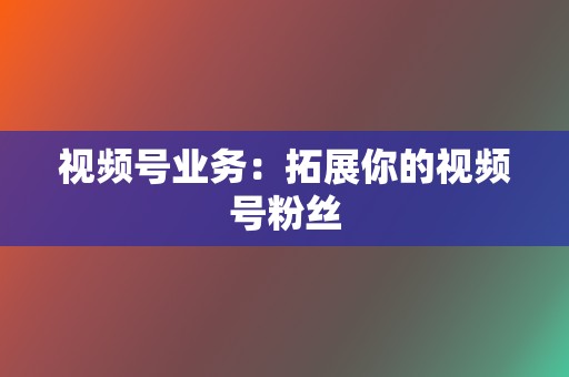 视频号业务:拓展你的视频号粉丝 第2张 视频号业务:拓展你的视频号粉丝 第2张