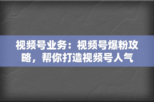 视频号业务:视频号爆粉攻略,帮你打造视频号人气 第2张 视频号业务:视频号爆粉攻略,帮你打造视频号人气 第2张