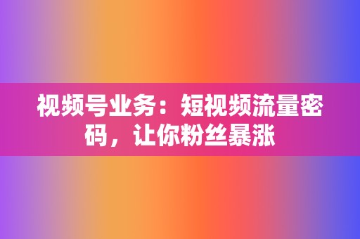 视频号业务:短视频流量密码,让你粉丝暴涨 第2张 视频号业务:短视频流量密码,让你粉丝暴涨 第2张
