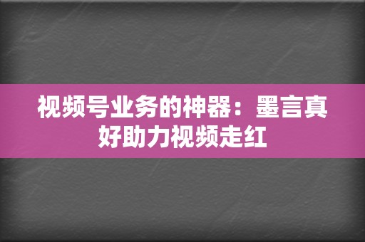 视频号业务的神器:墨言真好助力视频走红 第2张 视频号业务的神器:墨言真好助力视频走红 第2张