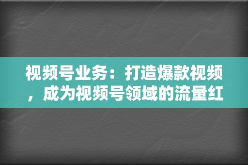 视频号业务:打造爆款视频,成为视频号领域的流量红人 第2张 视频号业务:打造爆款视频,成为视频号领域的流量红人 第2张