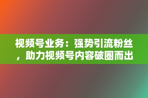 视频号业务:强势引流粉丝,助力视频号内容破圈而出 第2张 视频号业务:强势引流粉丝,助力视频号内容破圈而出 第2张