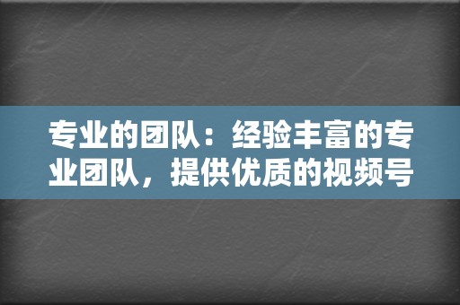 专业的团队:经验丰富的专业团队,提供优质的视频号业务服务 第2张 专业的团队:经验丰富的专业团队,提供优质的视频号业务服务 第2张