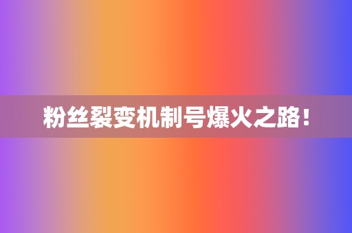 粉丝裂变机制号爆火之路! 第2张 粉丝裂变机制号爆火之路! 第2张
