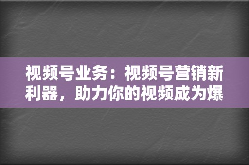 视频号业务:视频号营销新利器,助力你的视频成为爆款 第2张 视频号业务:视频号营销新利器,助力你的视频成为爆款 第2张